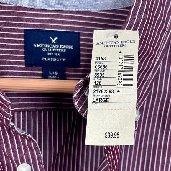 American Eagle Men’s Classic Fit Button Down Shirt Burgundy Sz Large - Picture 4 of 6